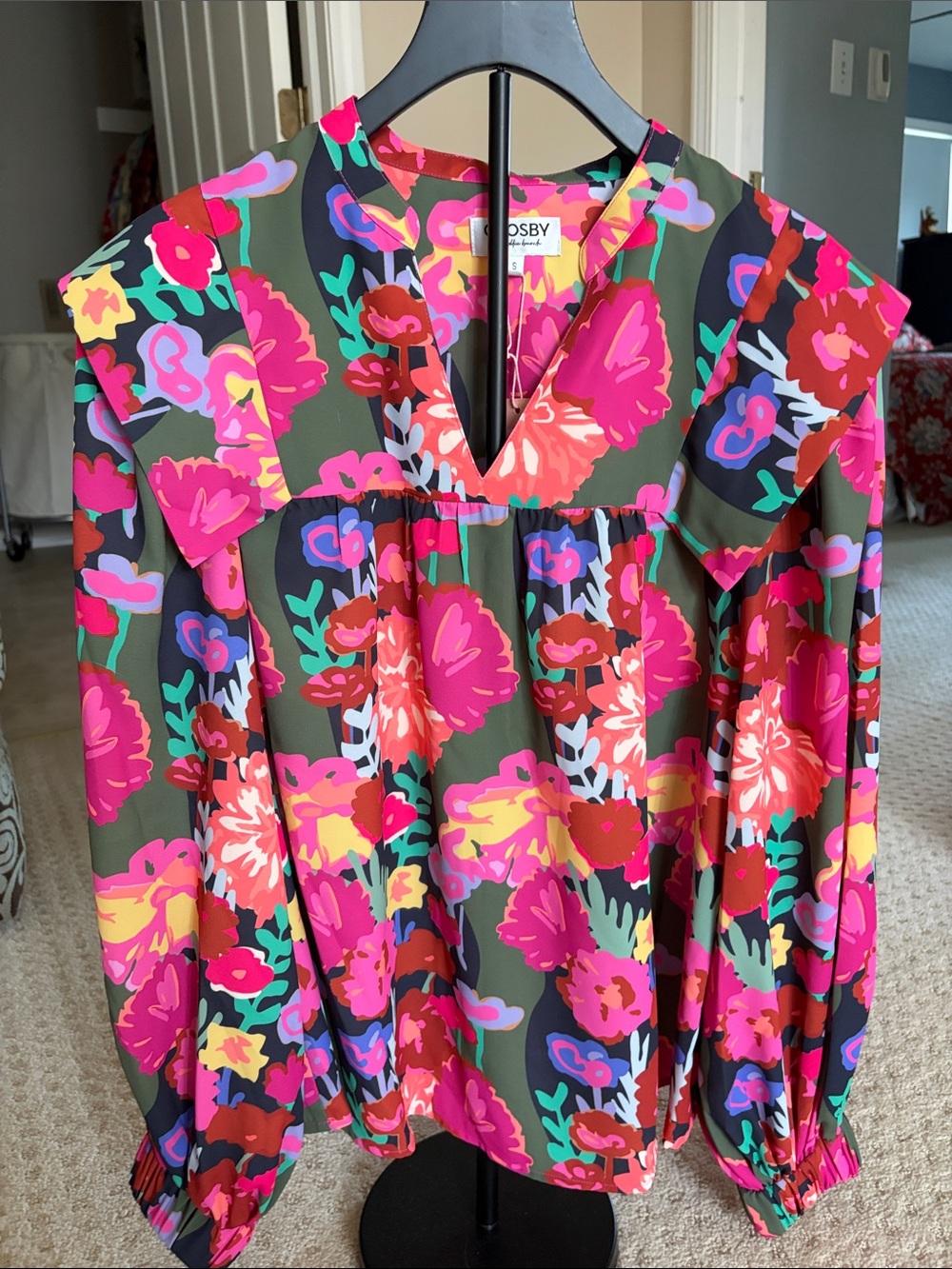 CROSBY by Mollie Burch Olive Multi Floral V-Neck Blouse
